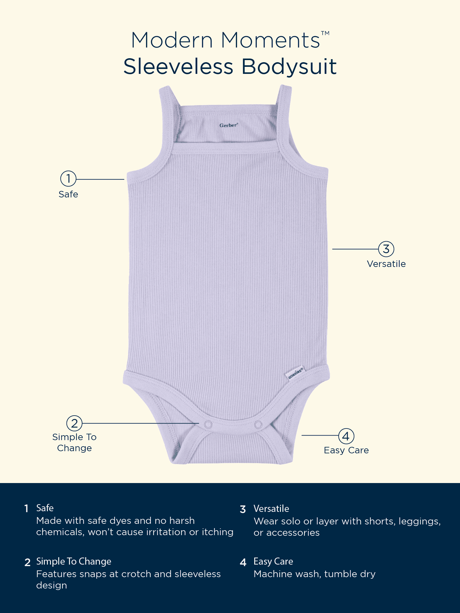 Modern Moments by Gerber Baby Girls Sleeveless Onesies Bodysuits, (0-3 Months - 24 Months)