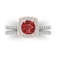 thumbnail image 2 of Clara Pucci 18K White/Rose Gold Round Cut 1Ct Natural Garnet Engagement Ring + Matching Band - Luxury Box Included, 2 of 7