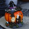 thumbnail image 4 of Estatua de la casa de calabaza de Halloween con sombreros de bruja, estatua de casa de hadas de calabaza naranja, decoración de casa de calabaza de Halloween, bruja de jardín de resina Feliz Sencillez, 4 of 5
