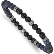 Chisel Stainless Steel Brushed and Antiqued Bronze-plated 6.5mm Black Agate and Lapis Beaded Stretch Bracelet - 8"