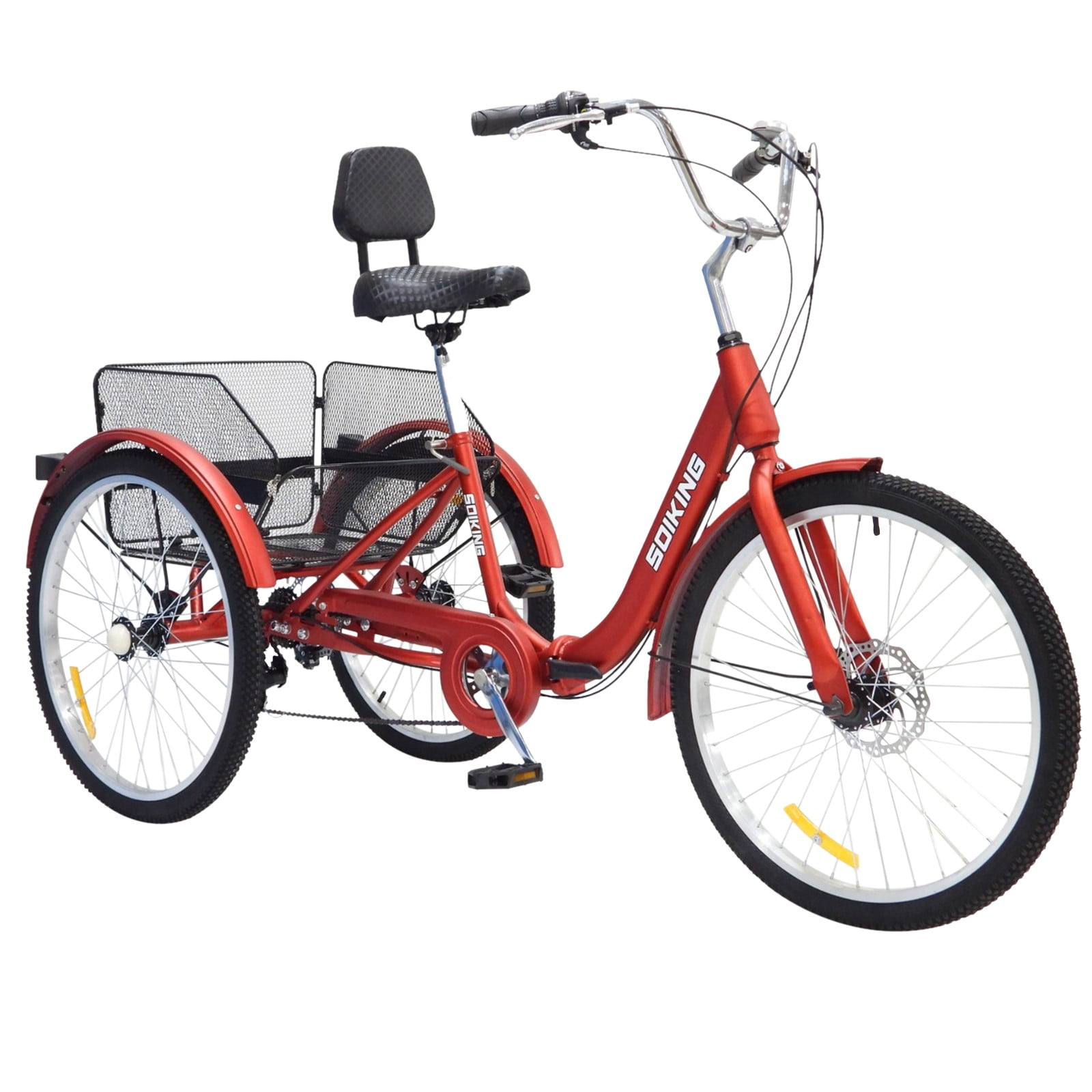 Yuelianxi 24Inch Wheels 7Speed Adult Foldable Tricycle Cruiser Bike with Carrying Basket