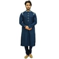 thumbnail image 2 of Atasi Men's Designer Ethnic Navy Blue Cotton Kurta Pyjama Set Long Shirt-Medium, 2 of 7