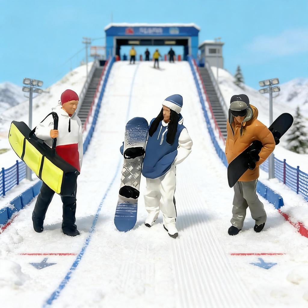 1:64 Scale Hand Painted Miniature Figure Realistic Miniature Skiing People Figure Model for Photography,Collectors