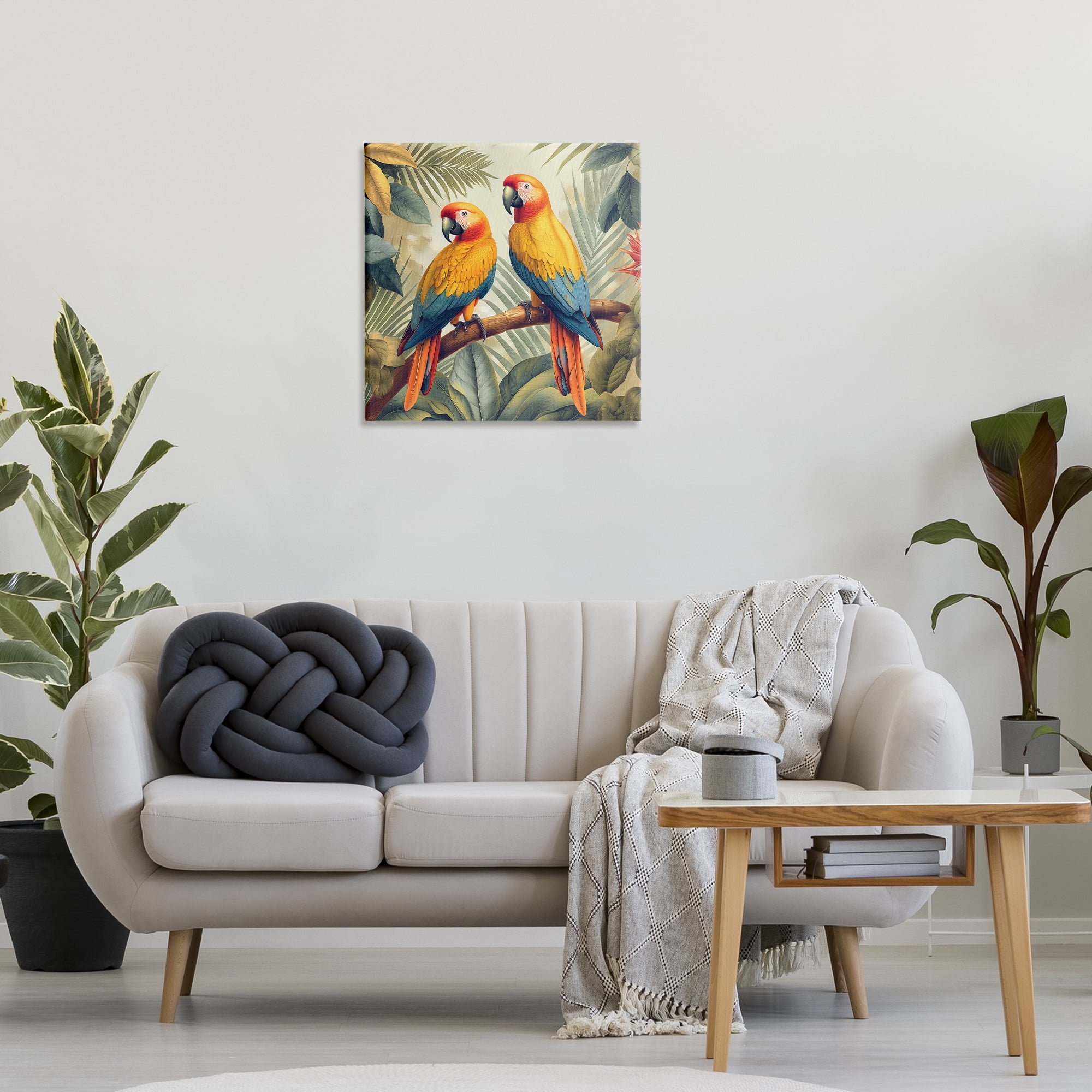 Stupell Industries Parrot Duo on Branch Animals Painting Wrapped Canvas Art Print Wall Art, 24 x 24