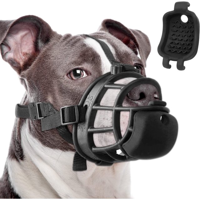GFDYREE Dog Muzzle with Slow Feeder for Positive Training, Anti Biting Chewing Scavenging Wound Licking, Humane Soft Basket Muzzle for Small Medium Large Dogs, Allow Panting, Easy to Accept(