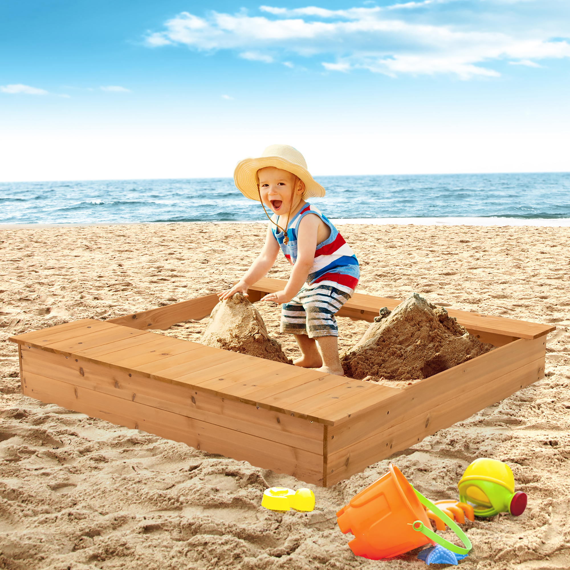 Bac à Sable 2-en-1 COSTWAY Avec Cuisine Jouet - Bois Sapin + Évier Pour Jardin 3-8 Ans