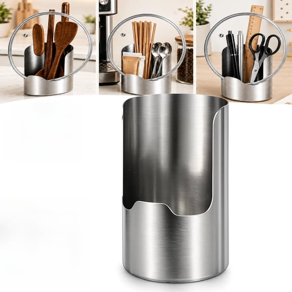 Multi-Functional Kitchen Utensil Holder, Heavy Duty Stainless Steel Countertop Organizer, Space-Saving Open-Access for Kitchen Counter Spatulas, Spoons, Pot Lids, Whisks, Cooking Tools