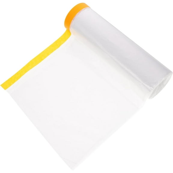 QZS 13.1x65.6Ft Pre-Taped Masking Film,1Pcs Disposable Plastic Painting Film,Plastic Sheeting Automotive Masking Tape,Pre-Adhesived Dust Paint Protective Drop Film for Car Furnitur