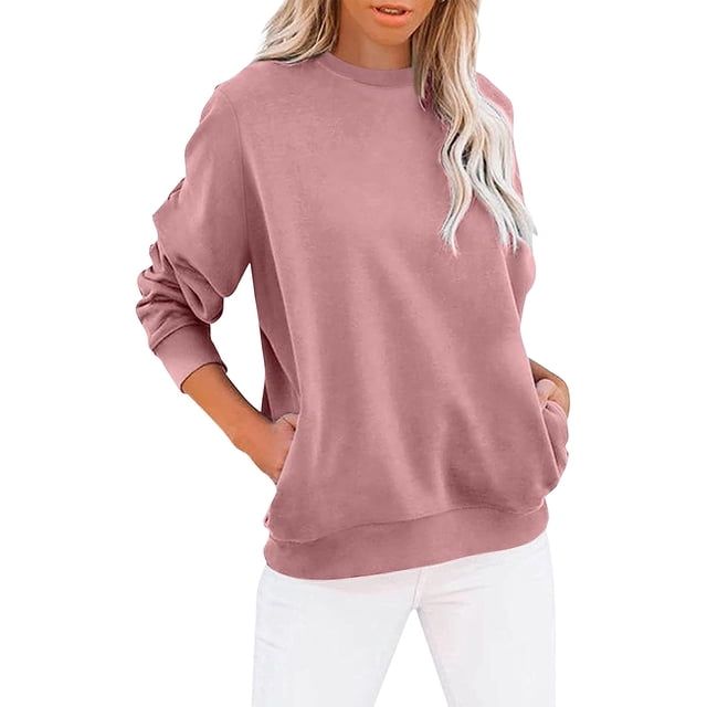 Pxiakgy Tenues d'Automne pour Femmes 2024 Chandail en Molleton Col Rond Uni Manches Longues Décontracté Mignon Léger Ample Taille : S-2TG