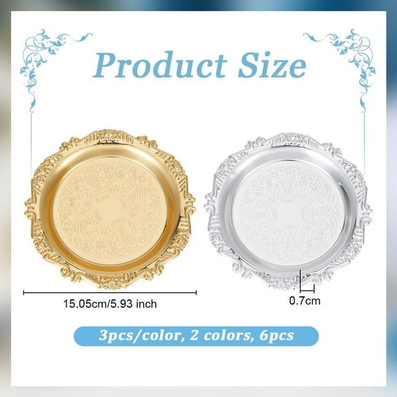 6Pcs Iron Plate Candle Holder 6 Inch Diameter Silver and Gold Round Candle Tray Decorative Candle Holder Plates Candle Plate Holder for Coffee Table Countertop Home Decorations