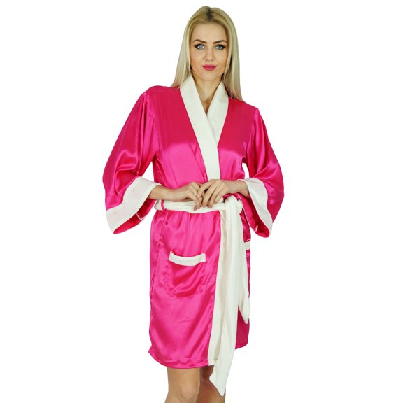 Bimba Women Short Satin Robe Velvet Belt Getting Ready Bridesmaid Robe Coverup