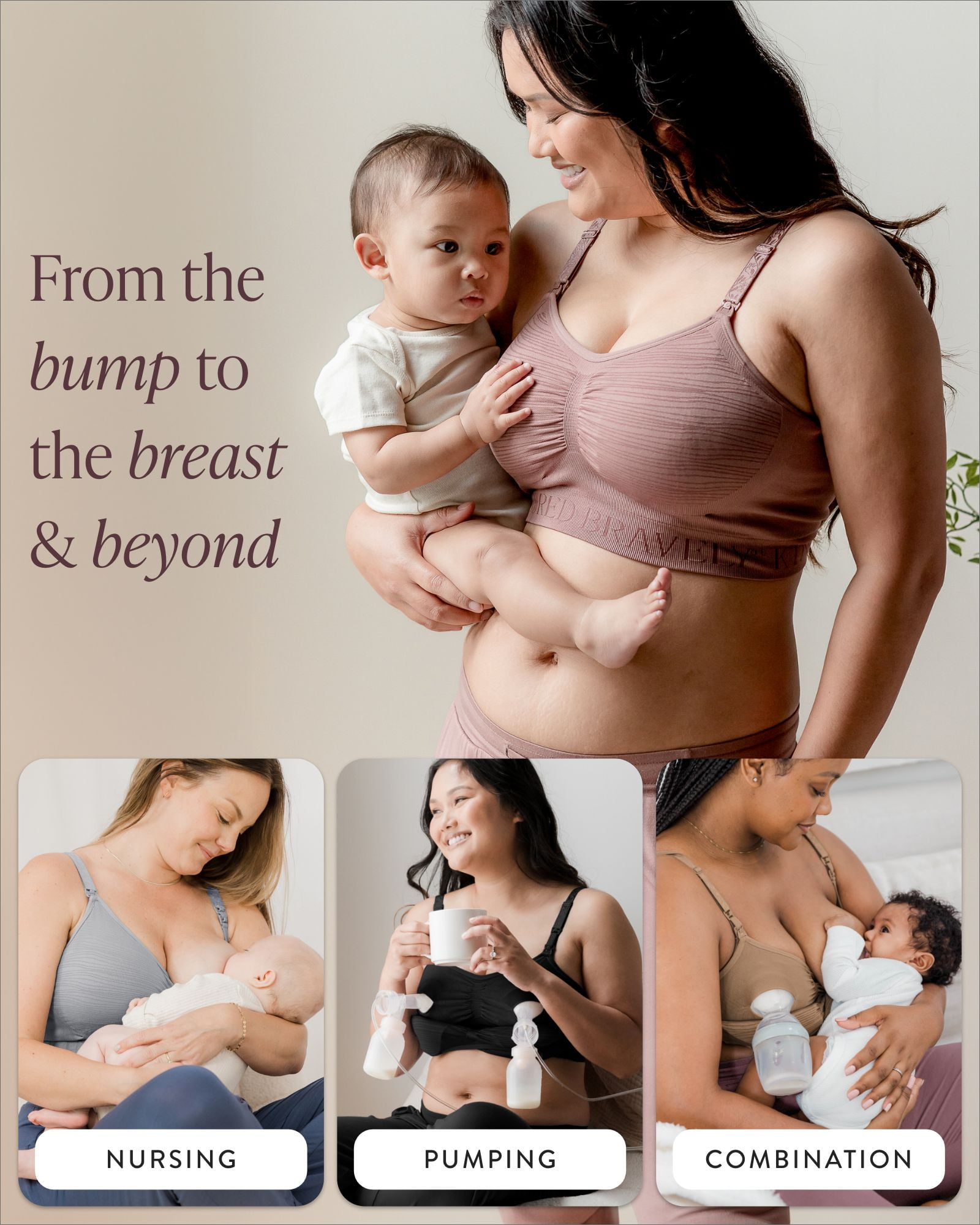 Kindred Bravely Sublime Pumping Bra Hands Free, Adjustable Pumping & Nursing Bra with EasyClip for all Breast Pumps (Beige, Large)