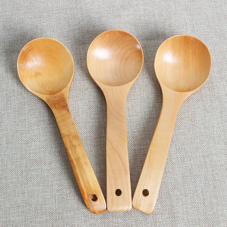 Meidiya Wooden Spoons for Eating,Solid Wood Curved Handle Large  Spoon,Handmade Wood Spoon for Soup,Chips,Cereal,and Porridge