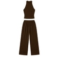 thumbnail image 4 of LEKWK Two Piece Sets for Women Sleeveless High Neck Pleated Tank Tops and Elastic Waist Wide Leg Pants Summer Fashion Casual Vacation Daily Wear, 4 of 7