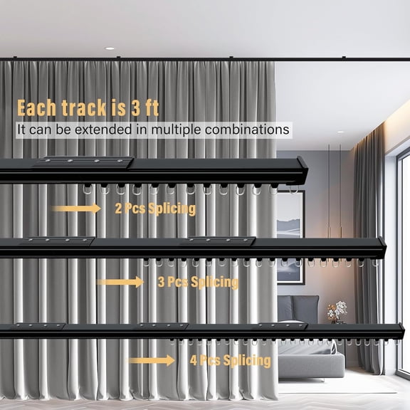 Ceiling Curtain Tracks,Curtain Track Wall Mount,Track Curtains Rod Ceilings Mount Heavy Duty Ceiling Tracks for Curtains Room Divider Rod with Hooks,Black 3-9ft