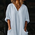 thumbnail image 7 of Women Kaftan Dresses Baggy Cotton Linen Maxi Dress V Neck 3/4 Sleeve Asymmetrical Hem Casual Long Dress with Pocket, 7 of 7