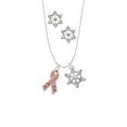 thumbnail image 2 of Delight Jewelry Silvertone Large Pink Ribbon with Crystals Silver tone Snowflake Charm Necklace and Stud Earrings, 2 of 4