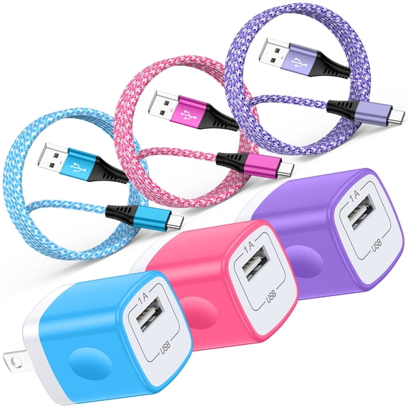 Charger Block, 2 Pack Type C Block Charger with 6FT USB C Charging Cable, USB C Block Fast Charging Wall Charger Adapter Charger Station Phone Charger Compatible for iPhone Samsung Android, Mixed