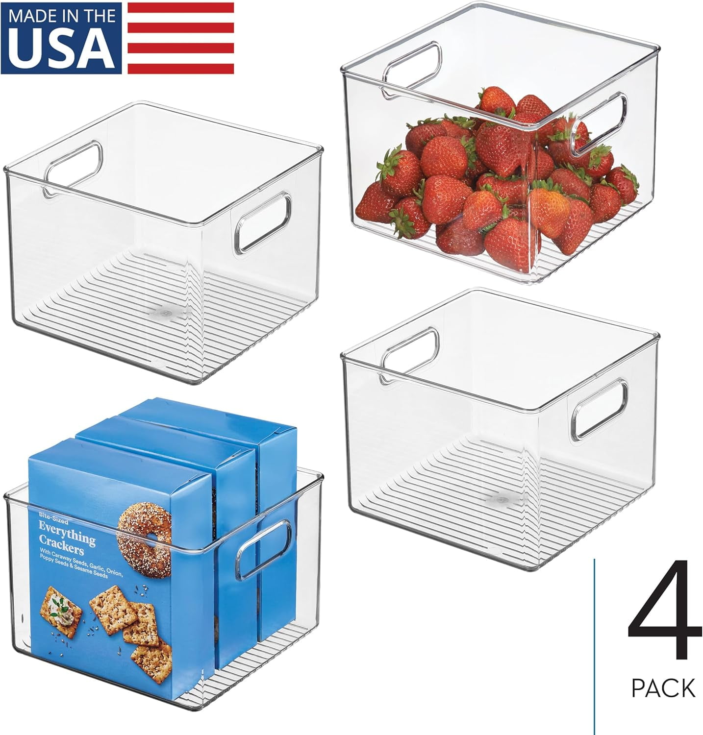 CHTER Clear Plastic Storage Bins for Kitchen - Pantry and Fridge Storage for Cabinets and Shelves, 4-Pack