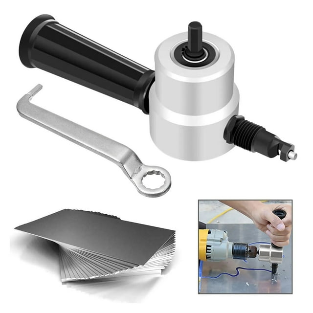 WIFKLSIIPG Double Head Sheet Metal Nibbler Cutter 360 Adjustable Power Drill Nibbler Cutting Tools Kit Drill Attachment with for Straight and Cutting(Silver)