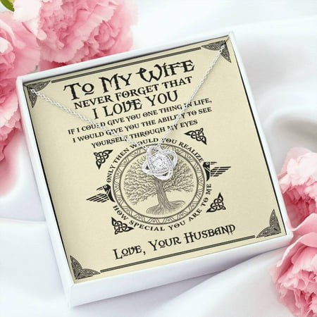 Viking Necklace To My Wife, Beautiful Necklace, A Meaningful Necklace Perfect For Anniversaries, Birthdays, Valentine, Message Card and Box, White Love Knot Necklace