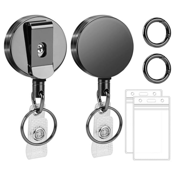 2 Pack Heavy Duty Retractable Badge Reels Metal Retractable Badge Holder, Vertical ID Card Holders, Black