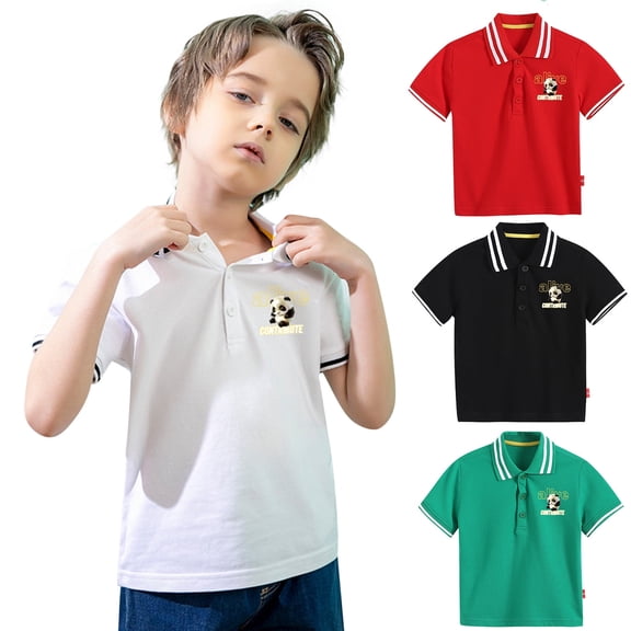 MuXiKeJi Clothes Toddler Polo Shirts Boys Button Closure Letter Print Short Sleeve Active Preppy Tops Summer Collared Shirts for Boys