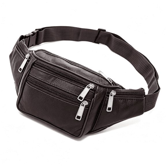 KLYZONIC Mens Leather Fanny Pack Large Capacity Lightweight Hip Pouch With Adjustable Strap