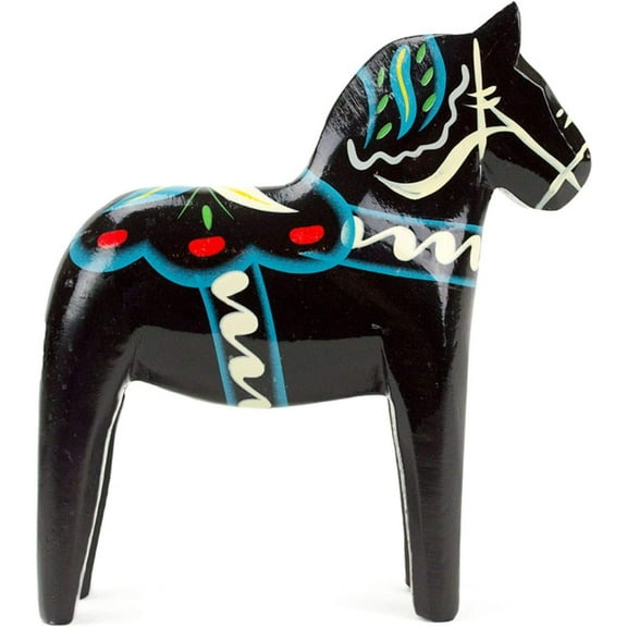 Oktoberfest Haus Wooden Black Swedish Horse Themed 4" inches Wood Figurine for Home Decor - Black