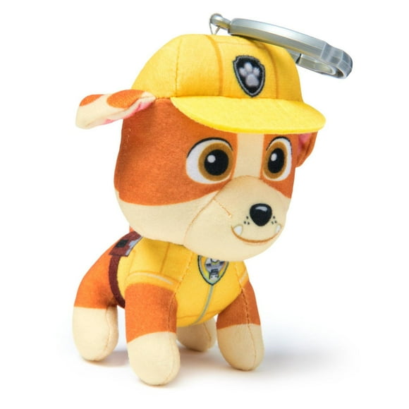 PAW Patrol: Rescue Wheels, 4-Inch Rubble Plush Toy, Miniature Stuffed Animals with Keychain Clip, Kids Toys for Boys and Girls 3+