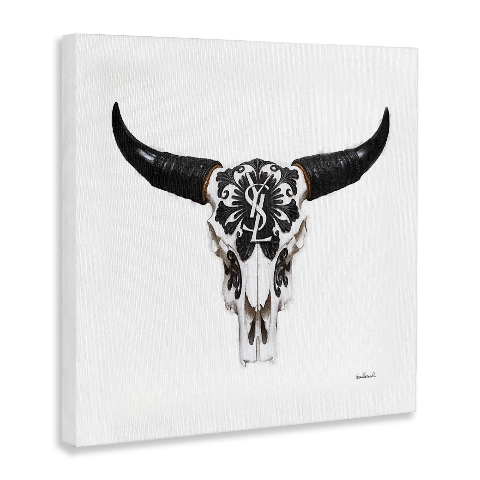 Stupell Industries Chic Brand Cattle Skull Fashion Painting Wrapped Canvas Art Print Wall Art, 30 x 30