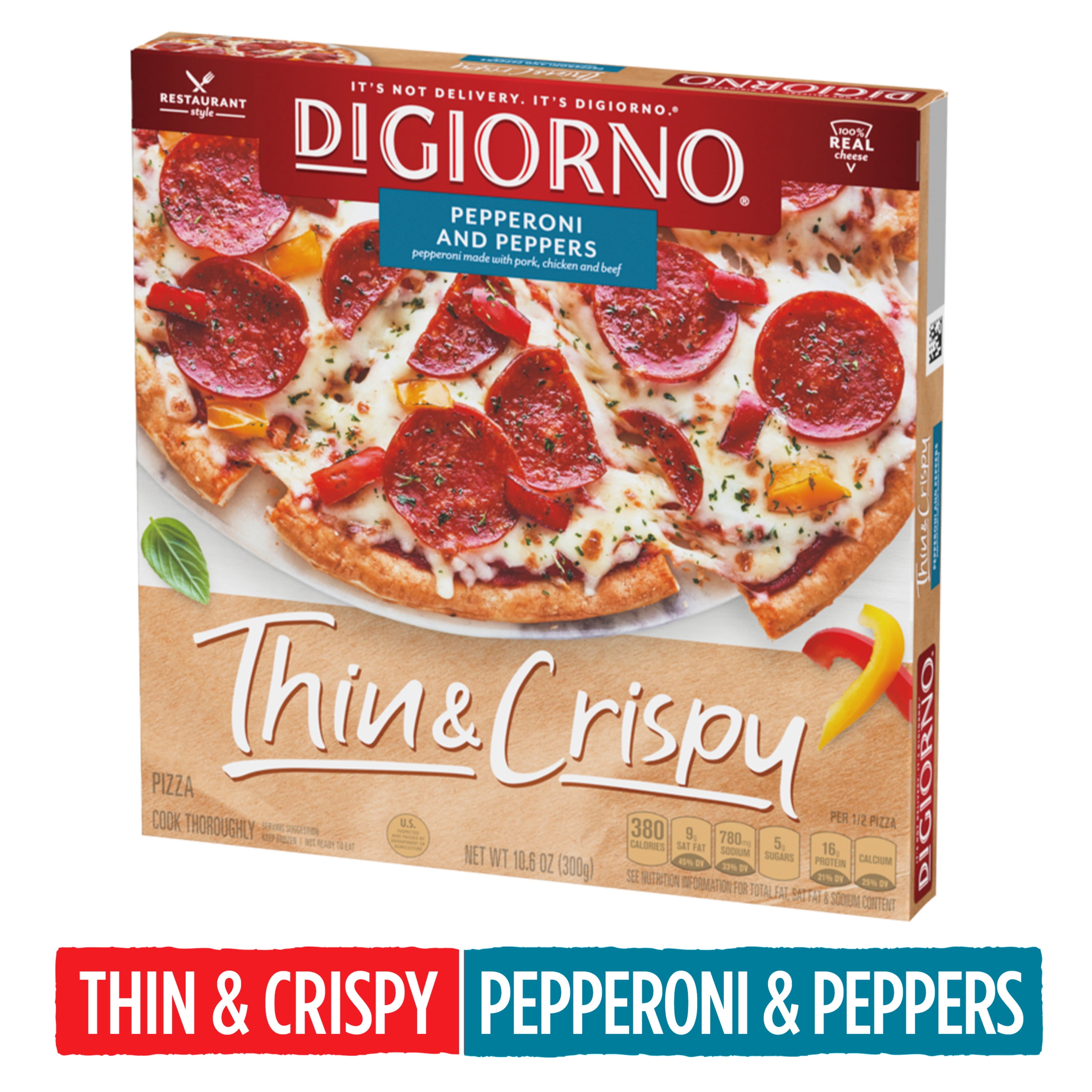 DiGiorno Thin & Crispy Pepperoni and Peppers Frozen Pizza, 10.6 oz. Box