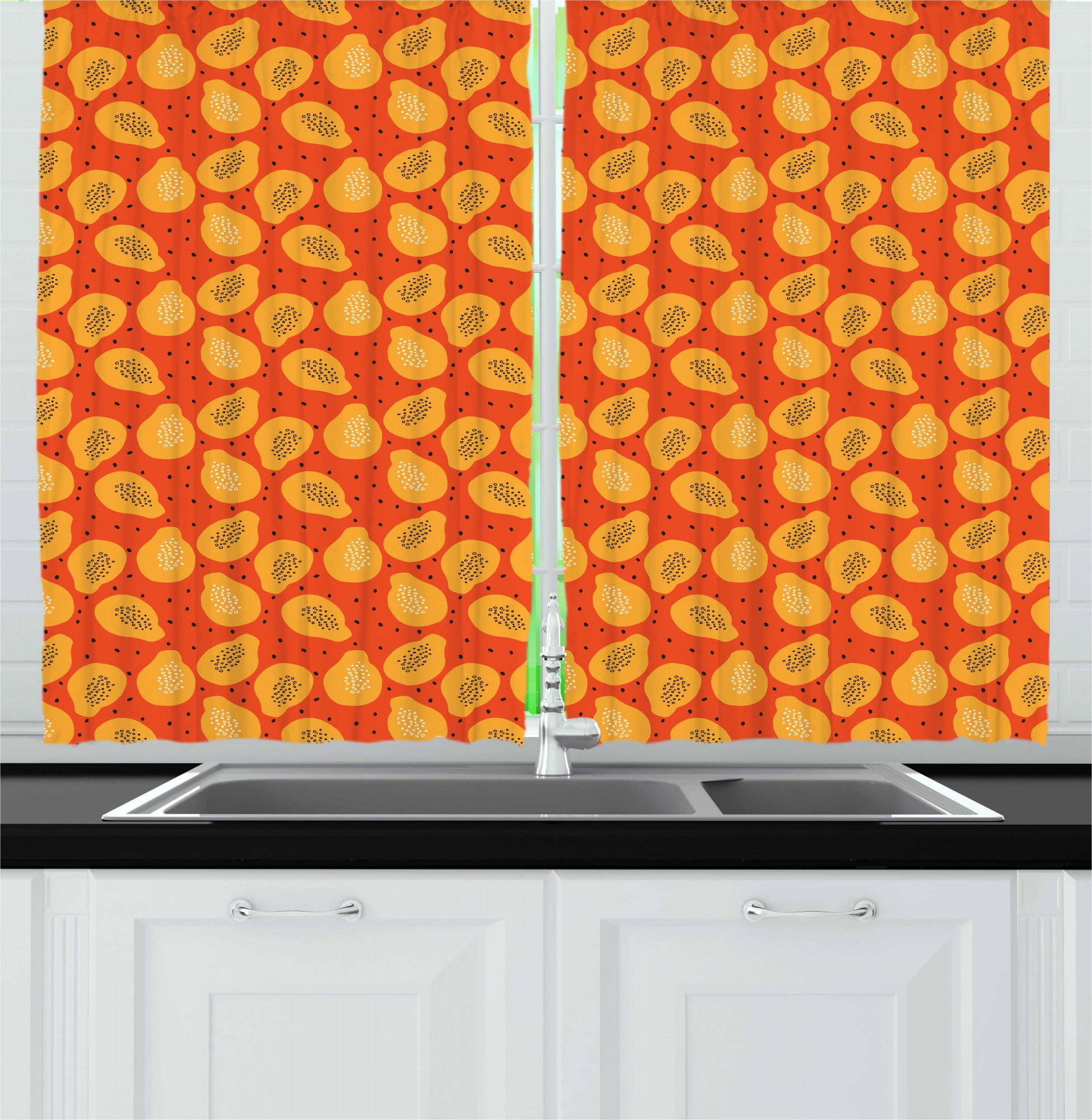 Fruits Kitchen Curtains, Papaya and Exotic Eat Tropical Tasty
