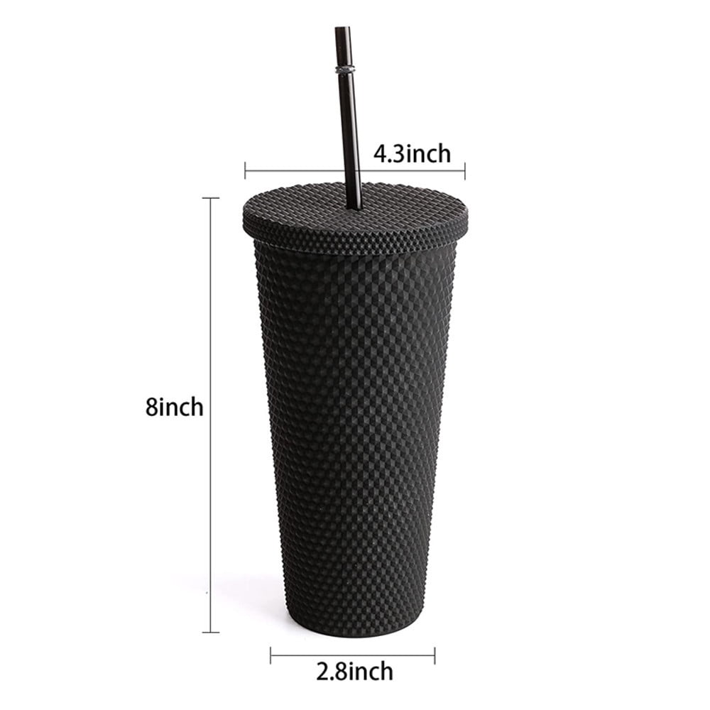 1pc Plain Portable Tumbler, Black Simple Straight Straw Cup For
