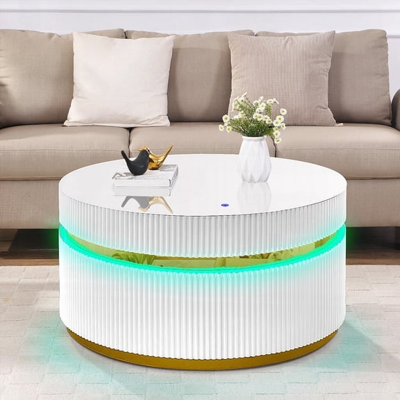 Discover the Tavita 39" Round Coffee Table with Glass Top and LED Lighting