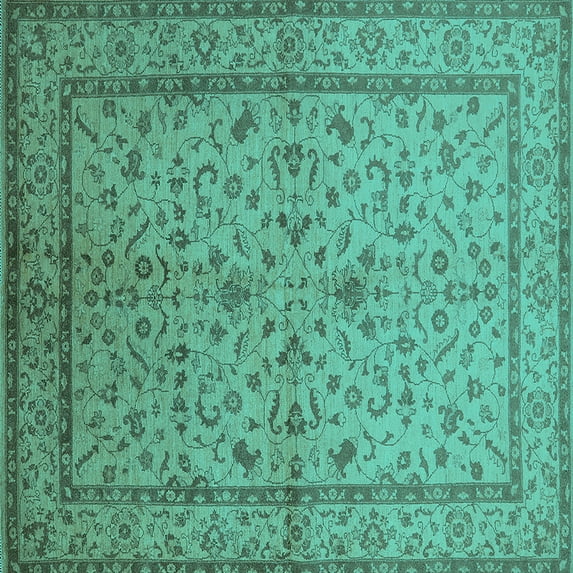 Ahgly Company Indoor Square Oriental Turquoise Blue Traditional Area Rugs, 8' Square