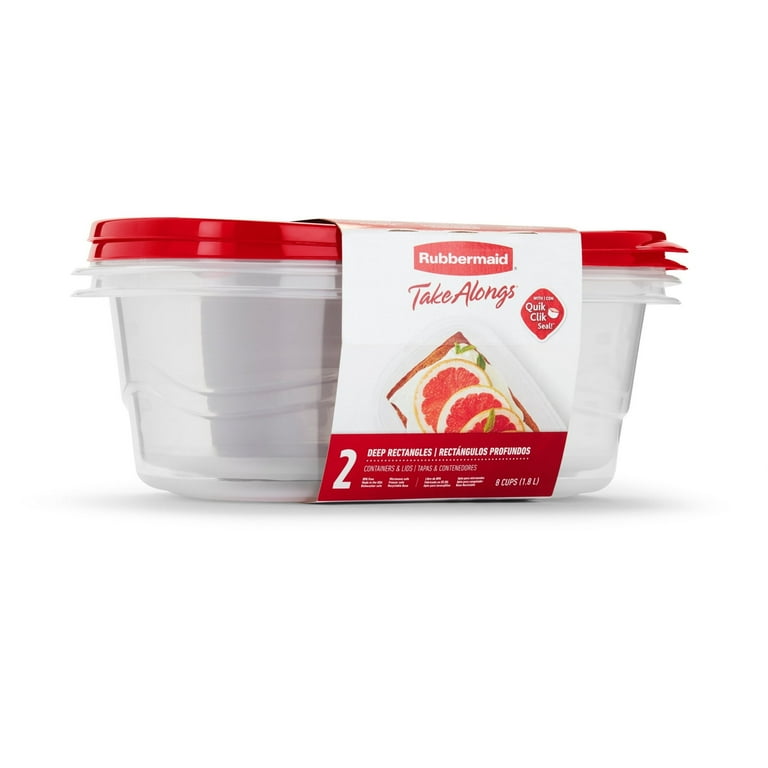Rubbermaid TakeAlongs, 8 Cups, 2 Packs, Red, Plastic Deep