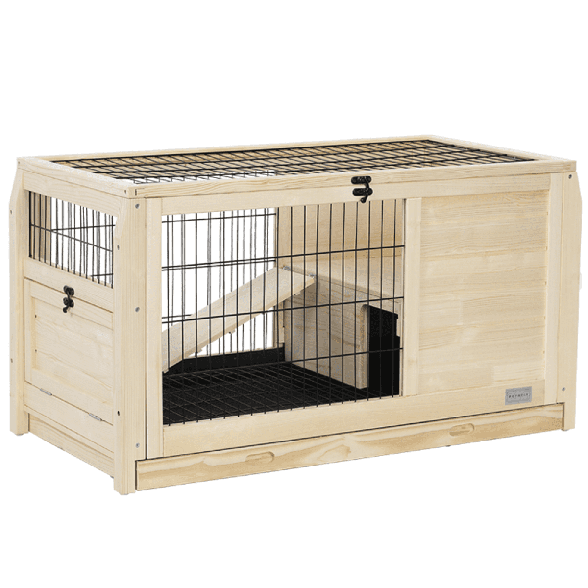 Petsfit Rabbit Hutch Pet House for Small Animals ，Guinea Pig Cage Spruce Wood Rabbit Hutch Ramp for Enter and Out