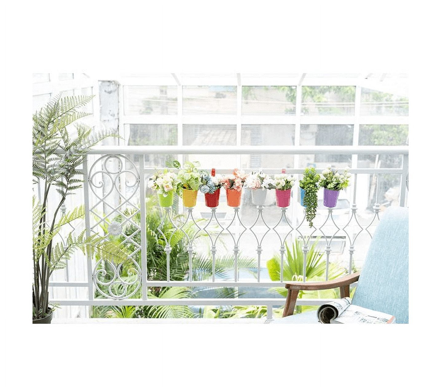 Hanging Pots for Plants, Hanging Flower Pots, 8 Pcs Iron Garden Pots Balcony Planters,3.94'' Outdoor Hanging Planters, Metal Bucket Flower Holders - Detachable Hook (Random Color)
