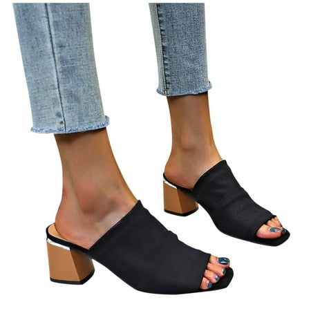 

Youmylove Fashion Plus Size Open Toe-Toe High Heeled Thick Sole-Heeled Sandals Trendy Leisure Simple Shoes Female Footwear