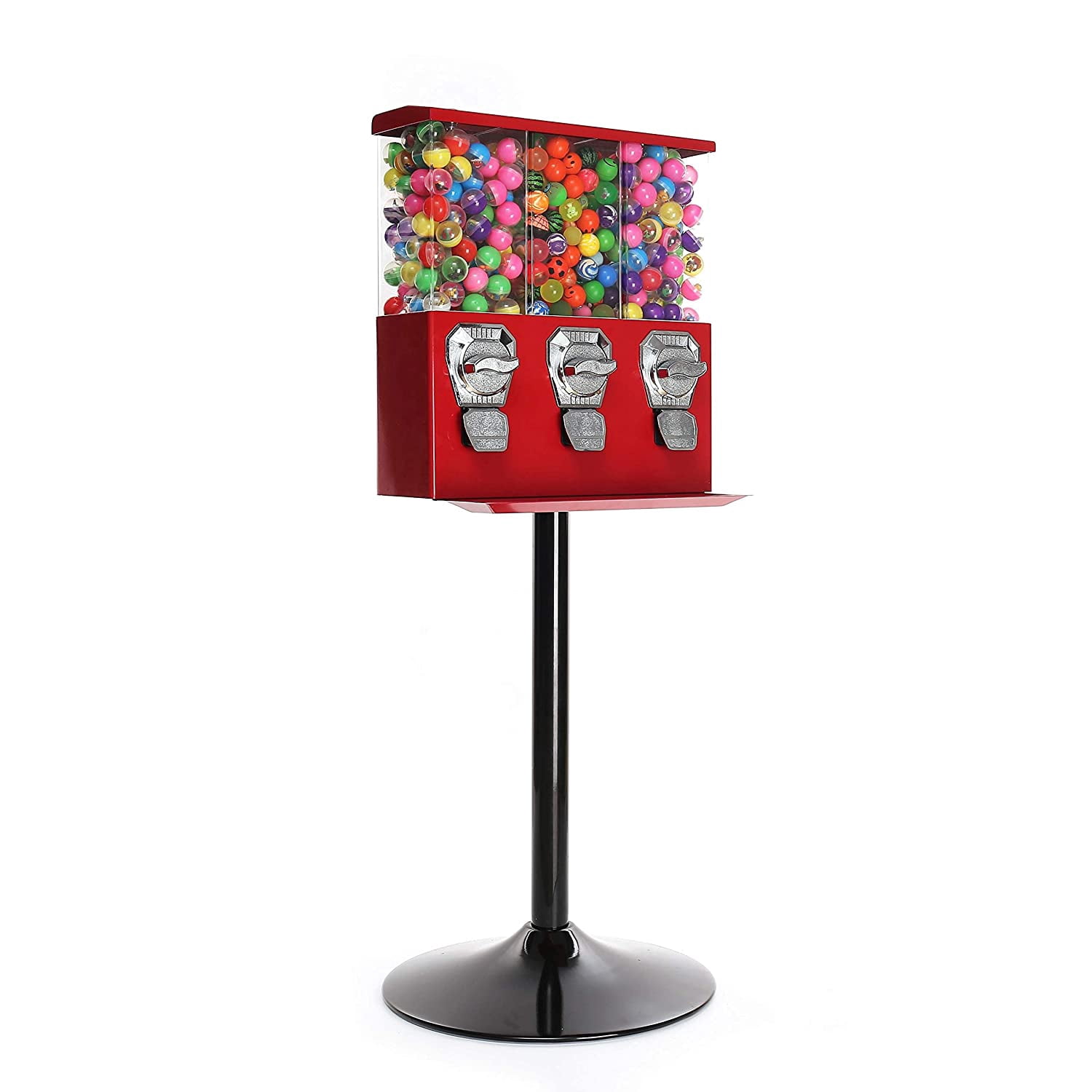 Vending Machine - Commercial Gumball and Candy Machine with Stand - Red Triple Vending Machine with Interchangeable Canisters - Coin Operated Candy Dispenser and Gumball Machine - Vending Dispenser