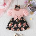 thumbnail image 2 of Gelikeya Toddler Baby Girl Floral Dress Puff Sleeve Bowknot Design with Headband Casual Spring Summer Dresses(Toddlers, Z10-Pink, 2-3 Years), 2 of 6
