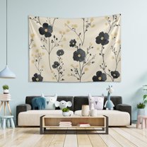 Yayeee Tapestry Wall Hanging for Bedroom 60" x 40" Living Room Home Wall Art Decor, Small Black Flowers