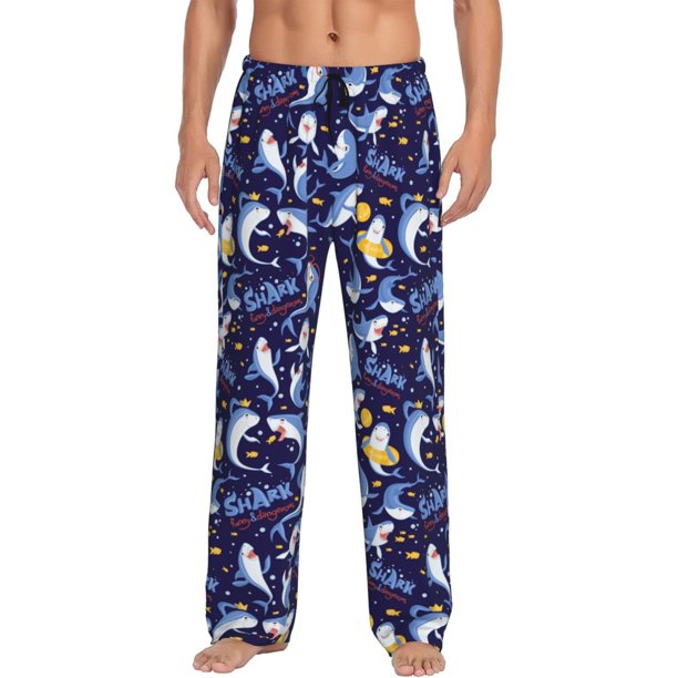 Fotbe Cute Shark Pantalones de Pijama para Hombre, Pantalones de Dormir, Pantalones de Casa con Cintura Ajustable y Bolsillos-XX-Large