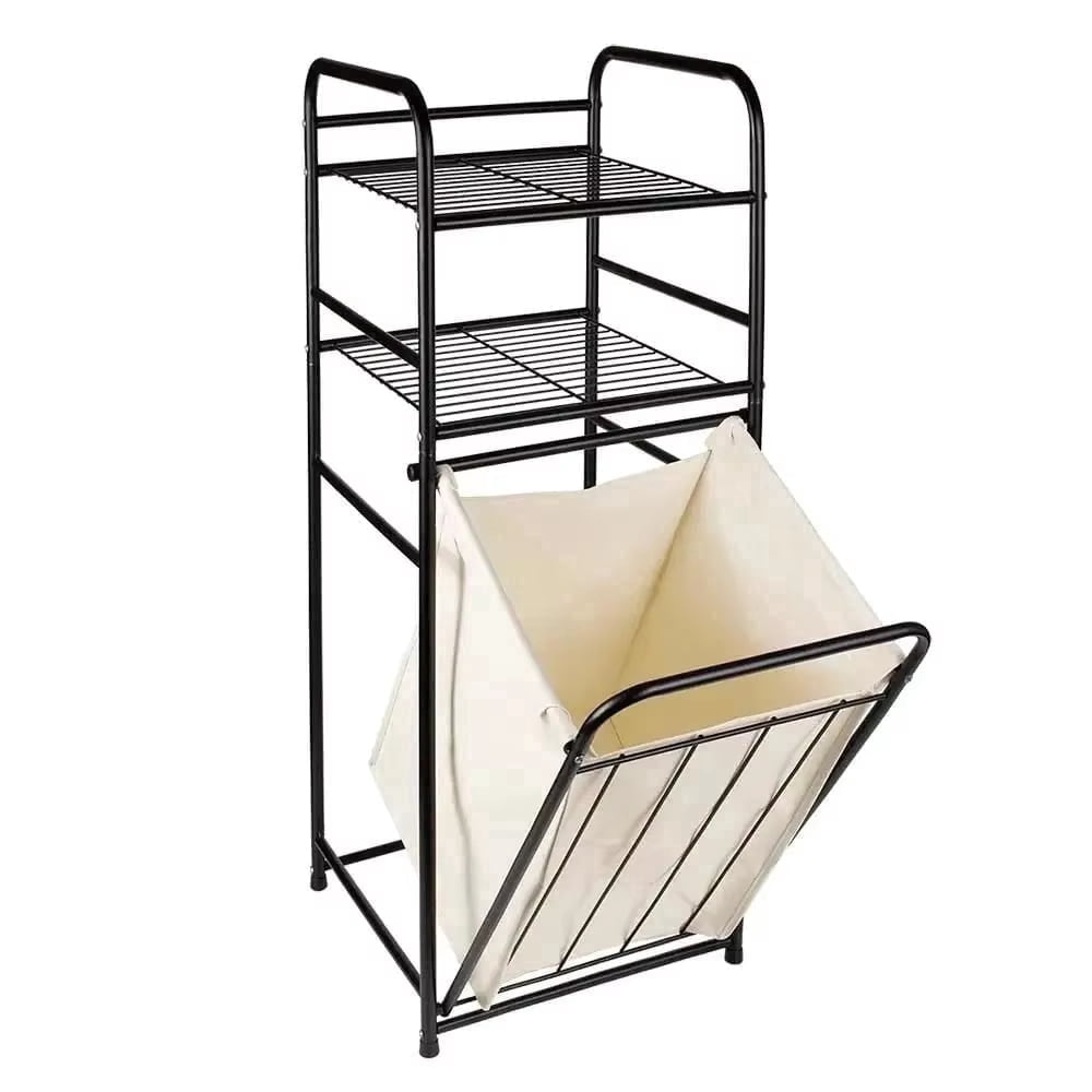 Takira Laundry Organize Basket Rack with Tilting Belt and Removable Bag,Featuring 2-Tier Shelving,Home