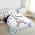 thumbnail image 3 of Homewish Paris Eiffel Tower Queen Comforter Set,Romantic Rose Flower Bedding Sets,Blue White Bedding Comforter Set For Girl Teens,Breathable Home Decor Reversible,3-Piece, 3 of 8
