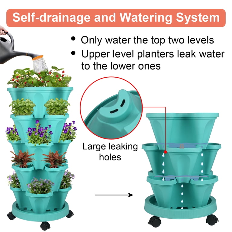 Gamexcel 5-Tier Stackable Vertical Garden Planter, Teal photo 4