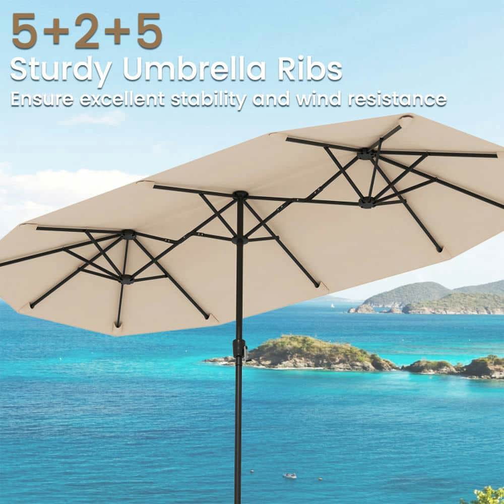 Yardi Yarda 13 Feet Large Patio Umbrella, Double-Sided Table Market Umbrella with Crank Handle for Outdoor, Beige