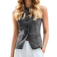thumbnail image 4 of Sleeveless Crew Neck Women Slim Fit Button Down Denim Vest Tops, 4 of 5