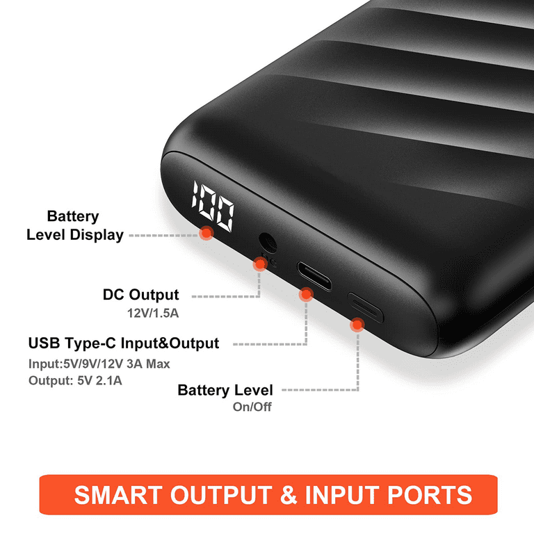 DEWBU Power Bank 12V Battery with Intelligent Led Display Battery Charger  for Heated Jacket, Outdoor Electric Heating Coat, iPhone, iPad, Samsung